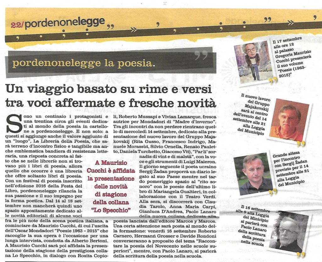 Scopri di più sull'articolo Rassegna stampa Samuele Editore a Pordenonelegge 2016