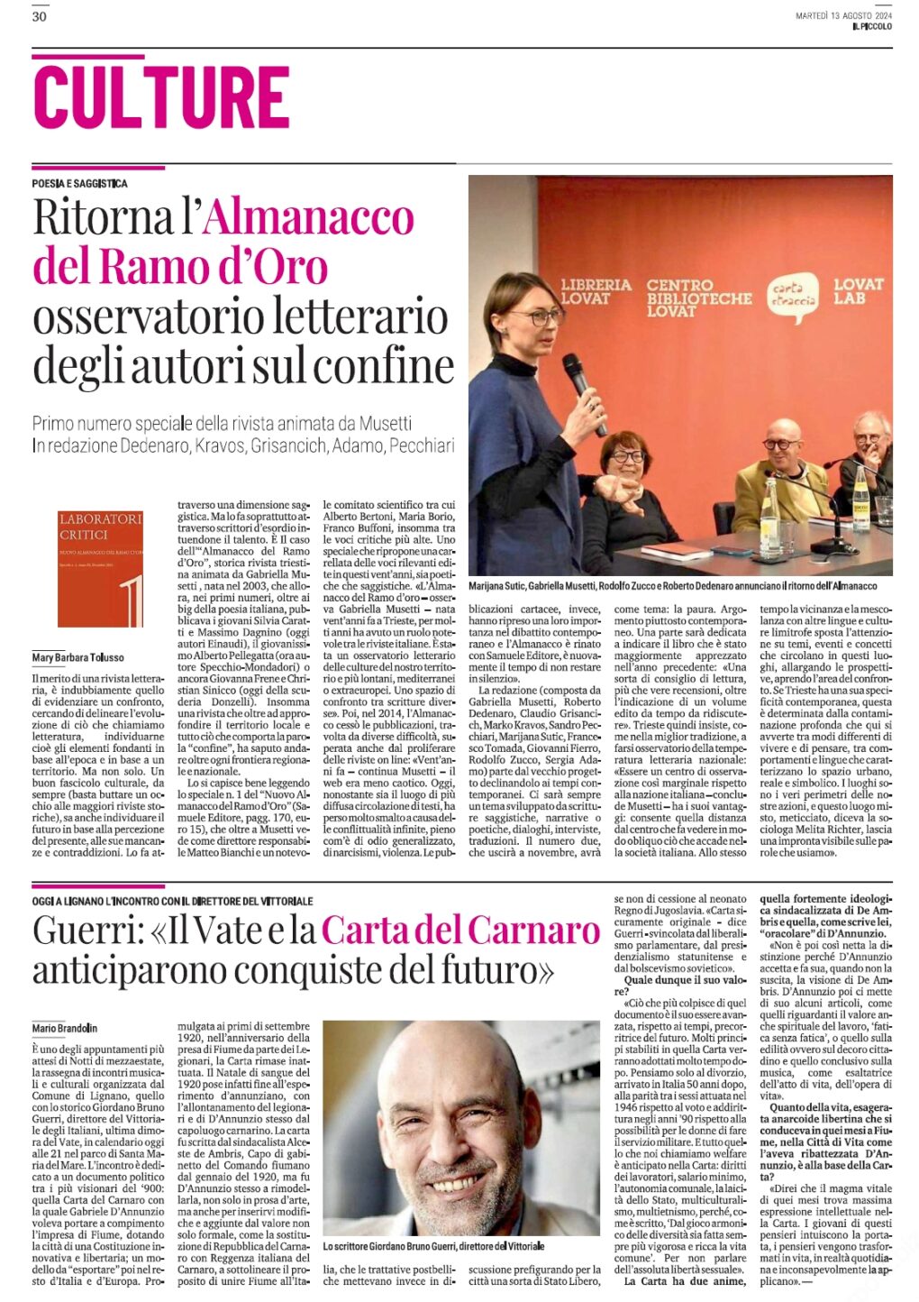 Scopri di più sull'articolo Il “Nuovo Almanacco del Ramo d’Oro” su Il Piccolo del 13 agosto